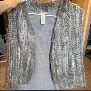 White + Warren Gray Faux Fur Cardigan Vest